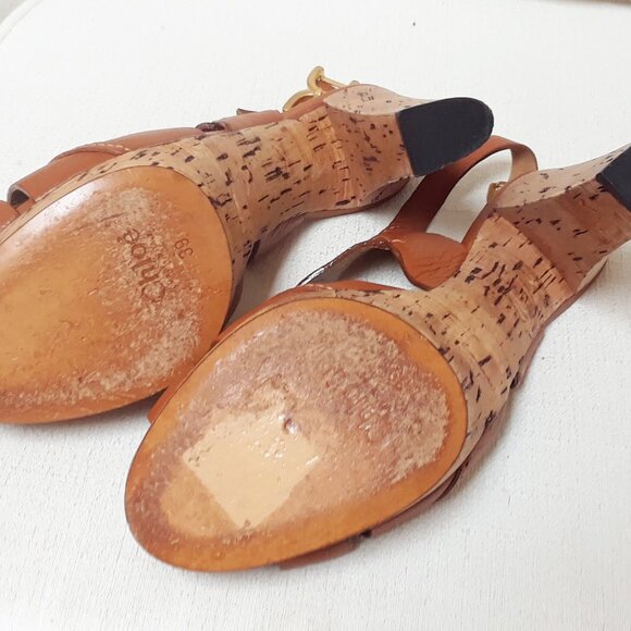 Chloe Cork Slingback Platform High Heel Tan Brown Size 39 - Picture 13 of 15